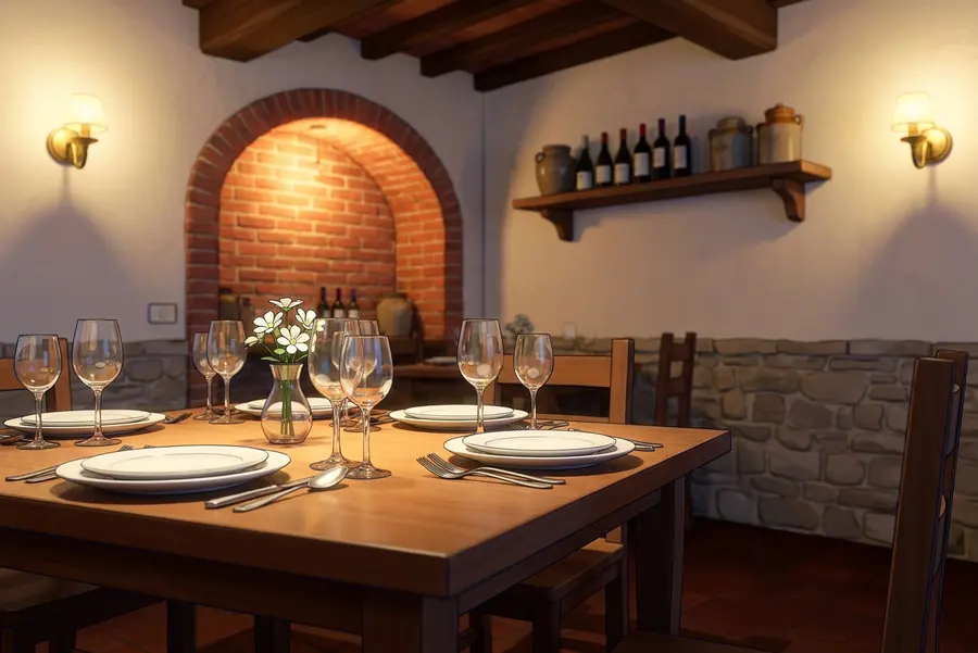 La sala del Bistrot Bonaccorsi apparecchiata per la cena